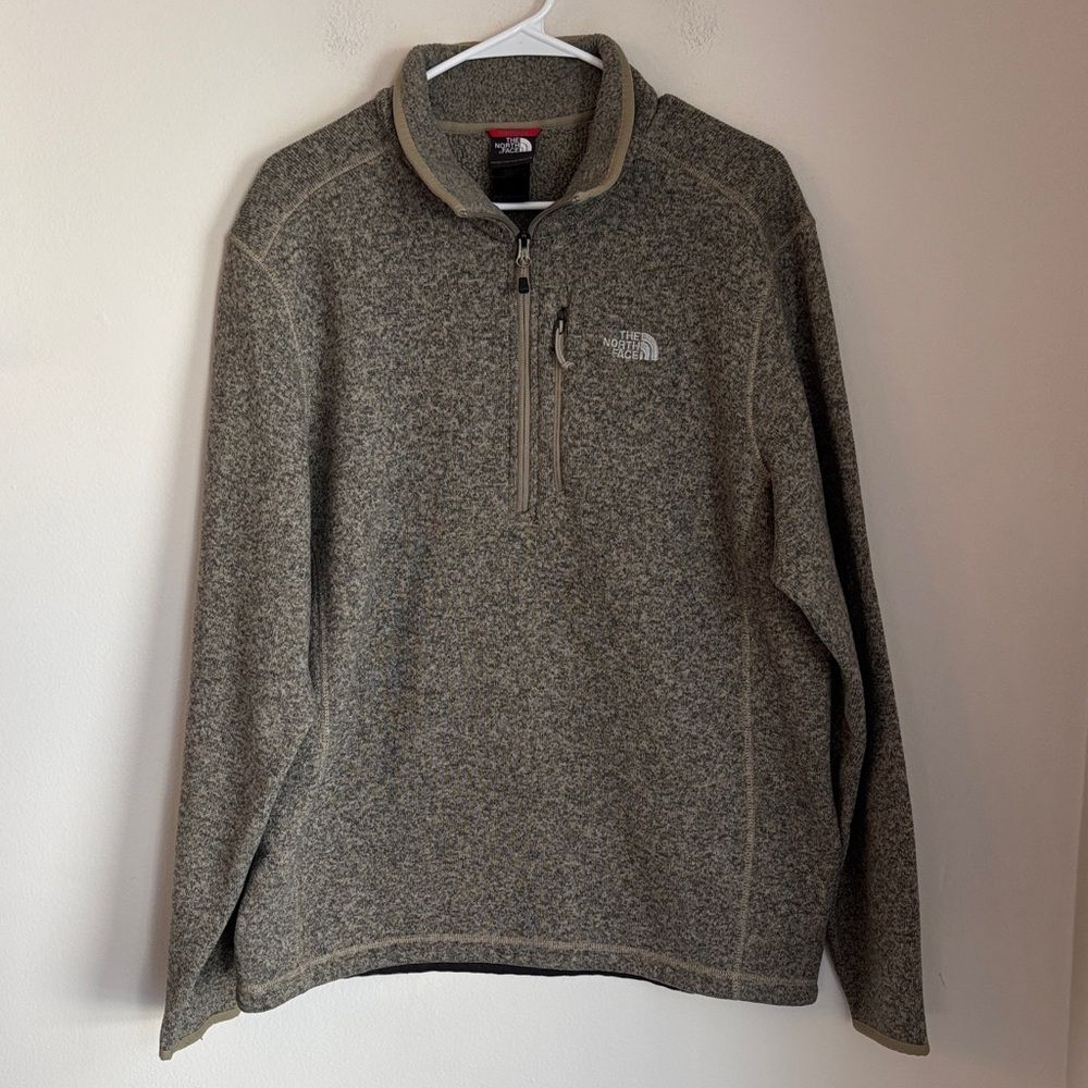 The North Face Men's Tan fleece quarter Zip-Up Sweater jacket size XL GUC Fall